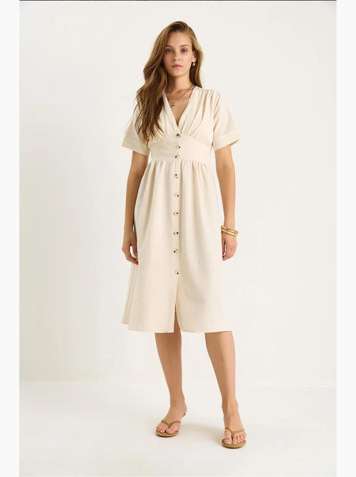 Vestido camiseiro midi com decote em v e botões lucci - Kiabi Vestido camiseiro midi com decote em v e botões lucci - Kiabi