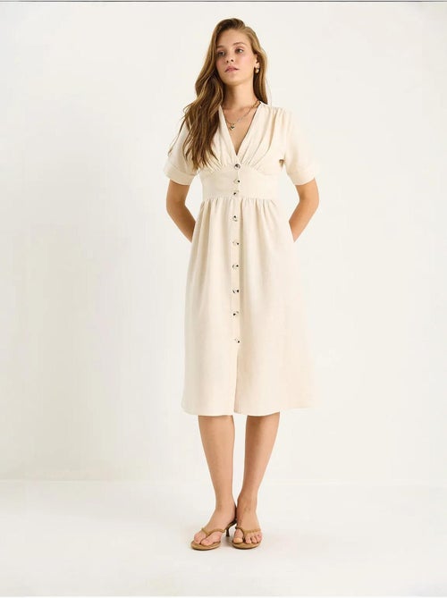 Vestido camiseiro midi com decote em v e botões lucci - Kiabi Vestido camiseiro midi com decote em v e botões lucci - Kiabi
