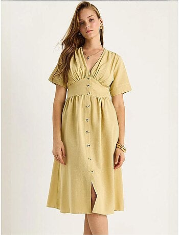 Vestido camiseiro midi com decote em v e botões lucci