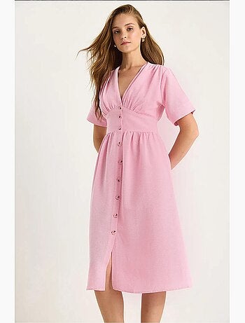 Vestido camiseiro midi com decote em v e botões lucci