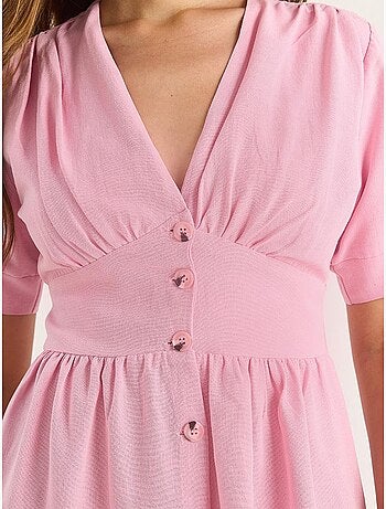 Vestido camiseiro midi com decote em v e botões lucci