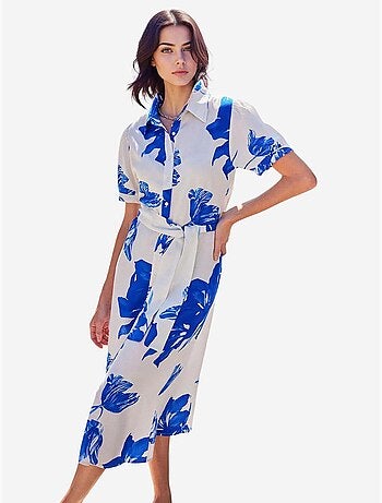 Vestido camiseiro midi com estampado zebra e cinto bdart