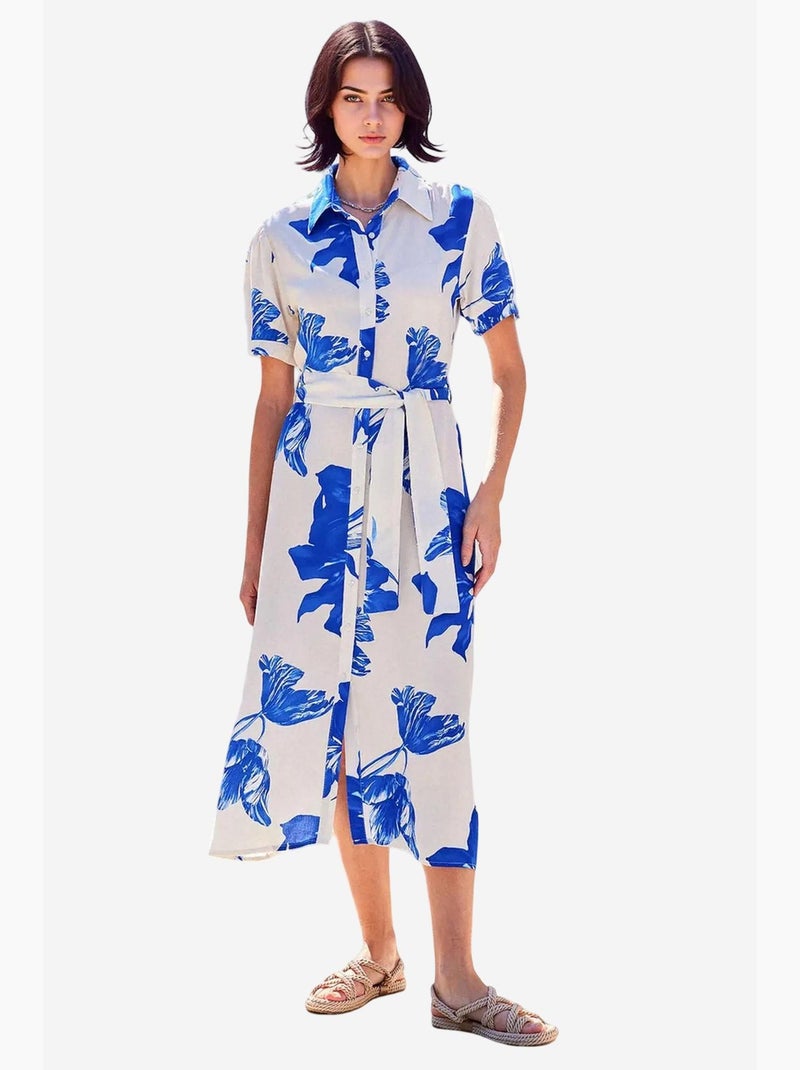 Vestido camiseiro midi com estampado zebra e cinto bdart Branco - Kiabi