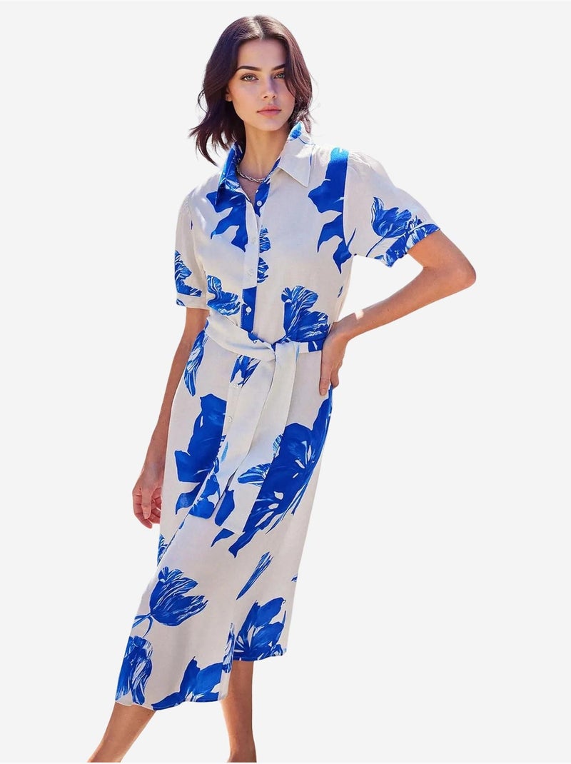 Vestido camiseiro midi com estampado zebra e cinto bdart Branco - Kiabi