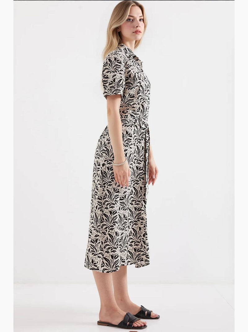 Vestido camiseiro midi com estampado zebra e cinto bdart Creme - Kiabi