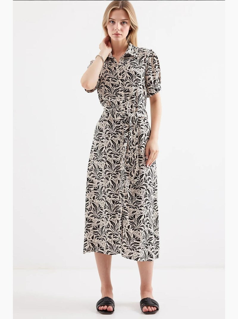 Vestido camiseiro midi com estampado zebra e cinto bdart Creme - Kiabi