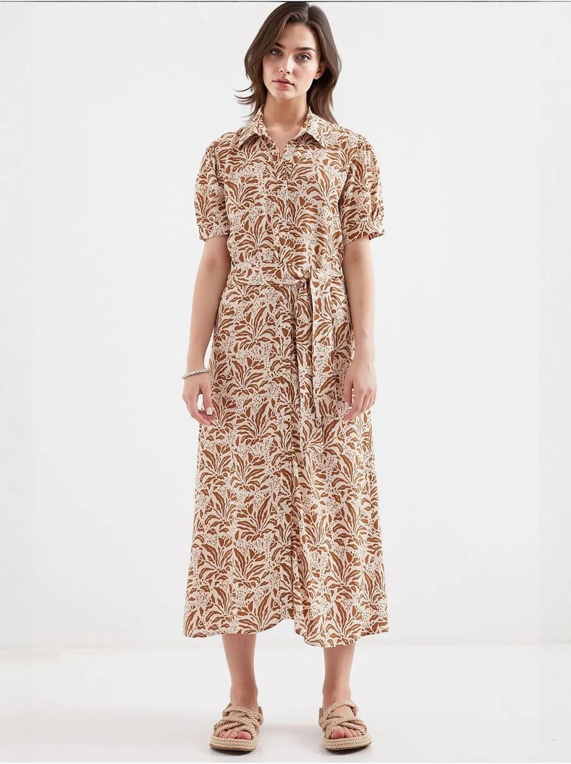 Vestido camiseiro midi com estampado zebra e cinto bdart Greige - Kiabi