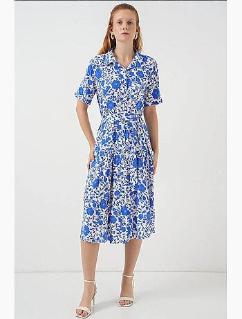 Vestido camiseiro midi com padrão bdart
