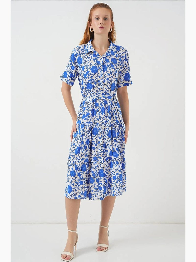 Vestido camiseiro midi com padrão bdart Azul-elétrico - Kiabi