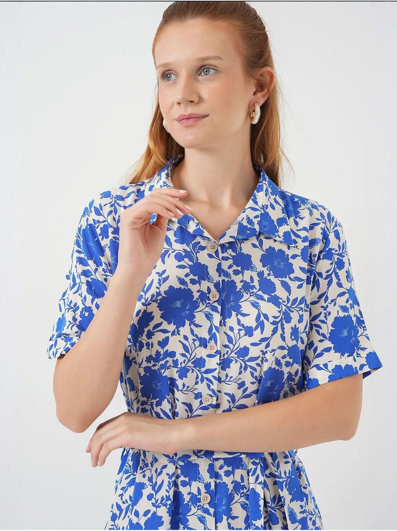 Vestido camiseiro midi com padrão bdart Azul-elétrico - Kiabi