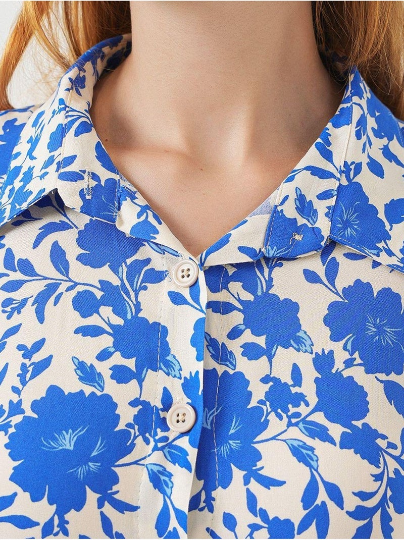 Vestido camiseiro midi com padrão bdart Azul-elétrico - Kiabi