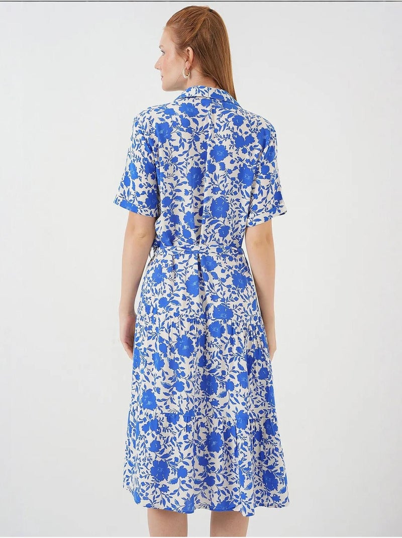 Vestido camiseiro midi com padrão bdart Azul-elétrico - Kiabi