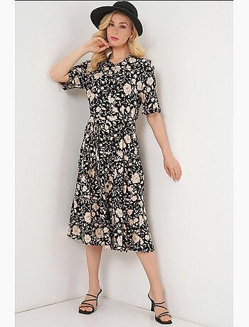 Vestido camiseiro midi com padrão bdart