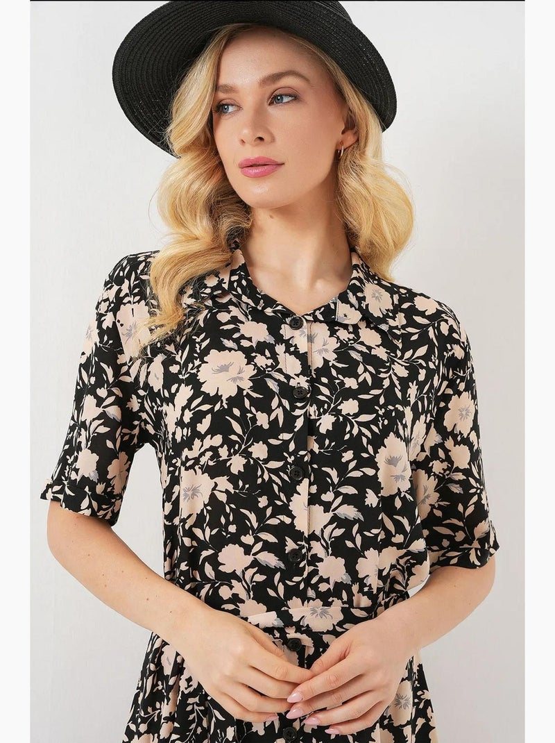 Vestido camiseiro midi com padrão bdart Preto - Kiabi