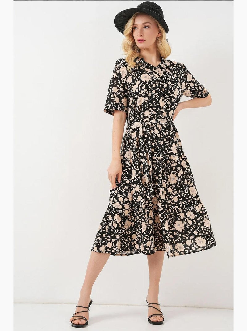 Vestido camiseiro midi com padrão bdart Preto - Kiabi