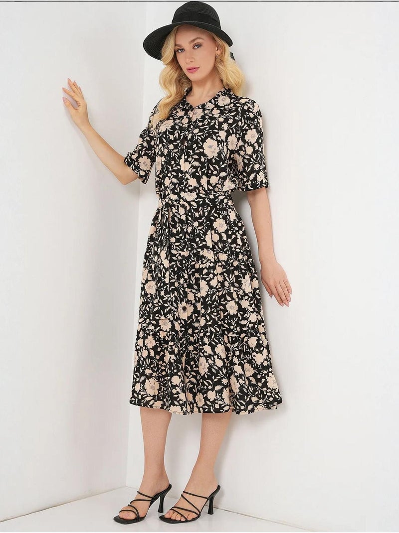Vestido camiseiro midi com padrão bdart Preto - Kiabi