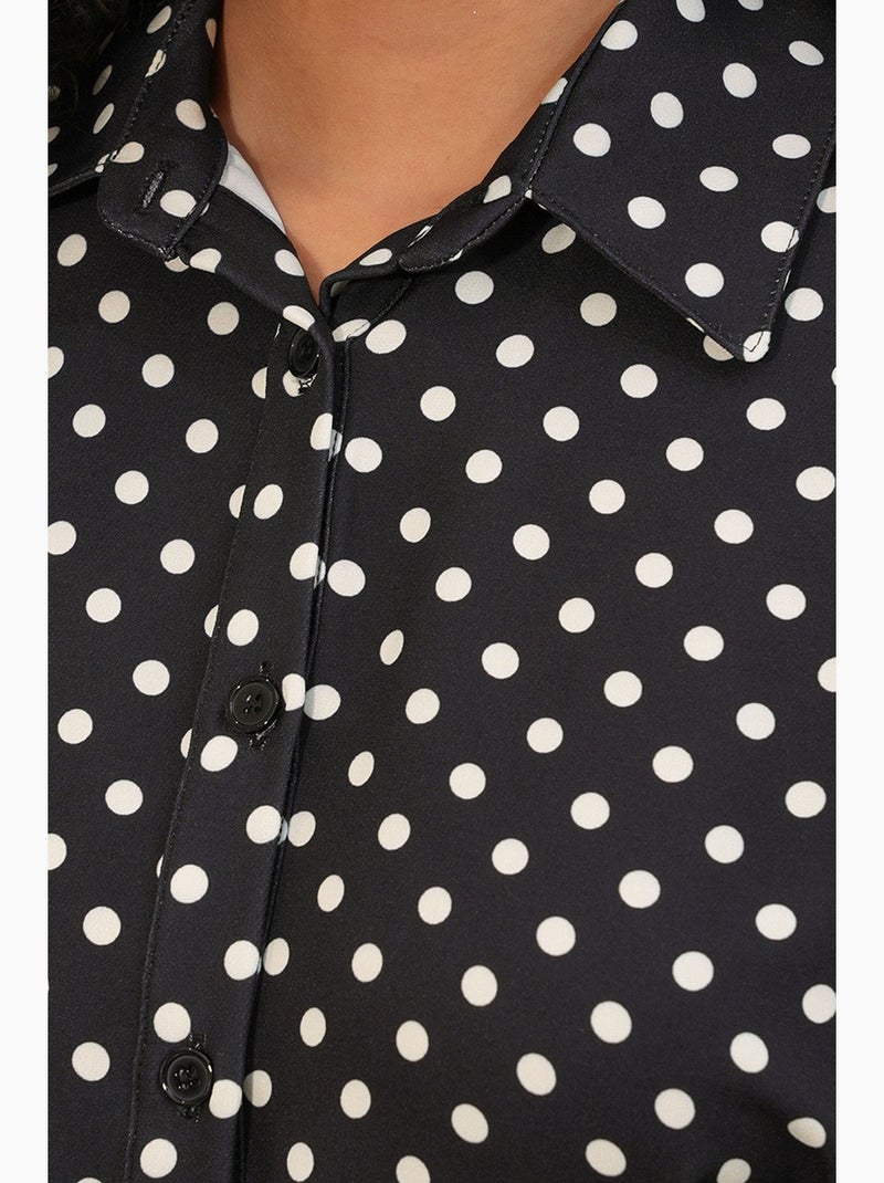 Vestido camiseiro midi de bolinhas com cinto bdart Preto - Kiabi