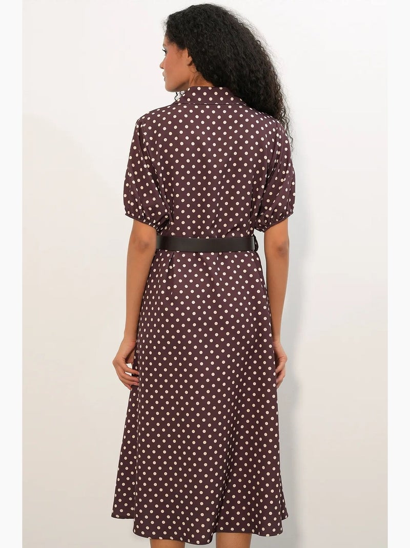 Vestido camiseiro midi de bolinhas com cinto bdart Vermelho bordô - Kiabi