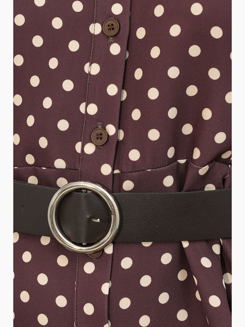 Vestido camiseiro midi de bolinhas com cinto bdart Vermelho bordô - Kiabi