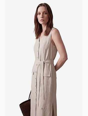 Vestido camiseiro midi de mulher de popelina de algodão my fashion