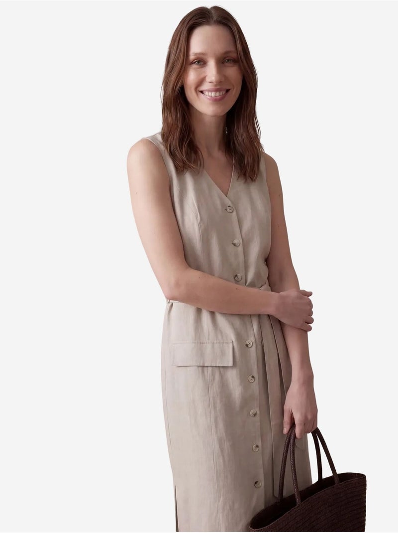 Vestido camiseiro midi de mulher de popelina de algodão my fashion Areia - Kiabi