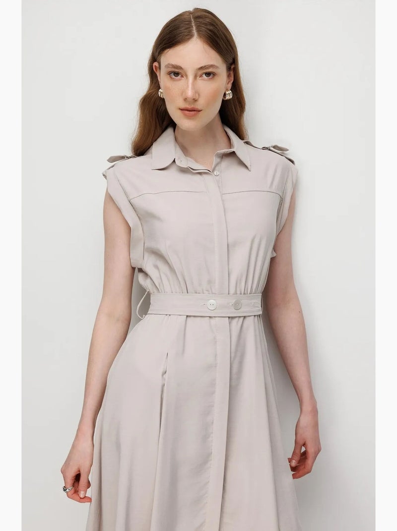 Vestido camiseiro midi em linha a texturizado com cinto mixray Cinza claro - Kiabi