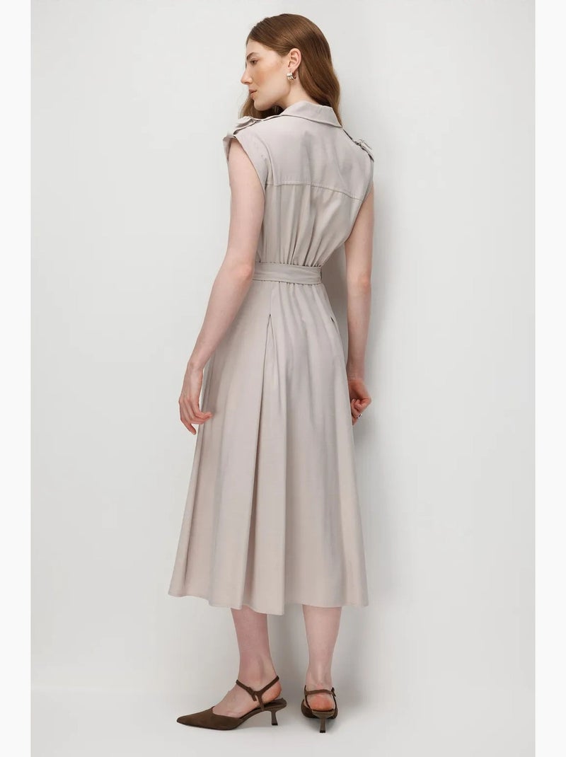Vestido camiseiro midi em linha a texturizado com cinto mixray Cinza claro - Kiabi