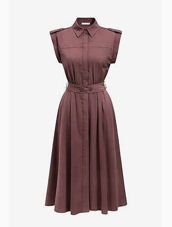 Vestido camiseiro midi em linha a texturizado com cinto mixray