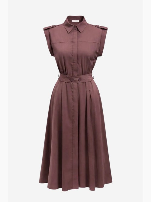 Vestido camiseiro midi em linha a texturizado com cinto mixray - Kiabi Vestido camiseiro midi em linha a texturizado com cinto mixray - Kiabi