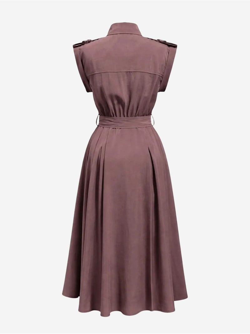 Vestido camiseiro midi em linha a texturizado com cinto mixray Malva - Kiabi