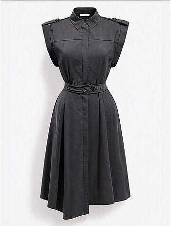 Vestido camiseiro midi em linha a texturizado com cinto mixray