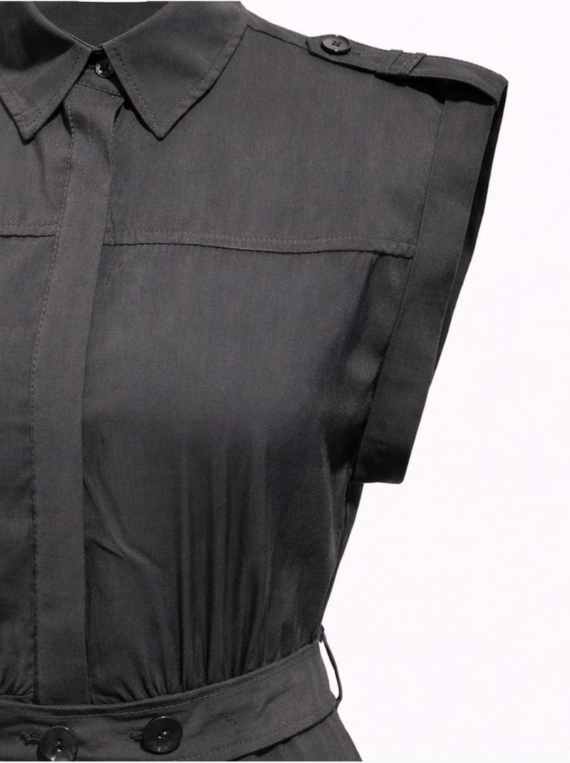 Vestido camiseiro midi em linha a texturizado com cinto mixray Preto - Kiabi