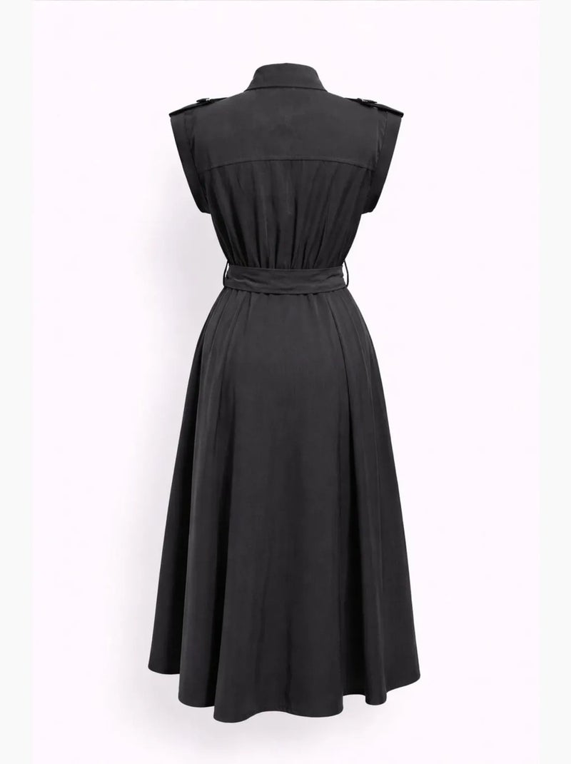 Vestido camiseiro midi em linha a texturizado com cinto mixray Preto - Kiabi
