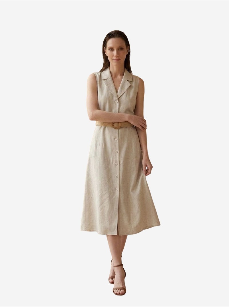 Vestido camiseiro midi sem mangas my fashion Bege natural - Kiabi