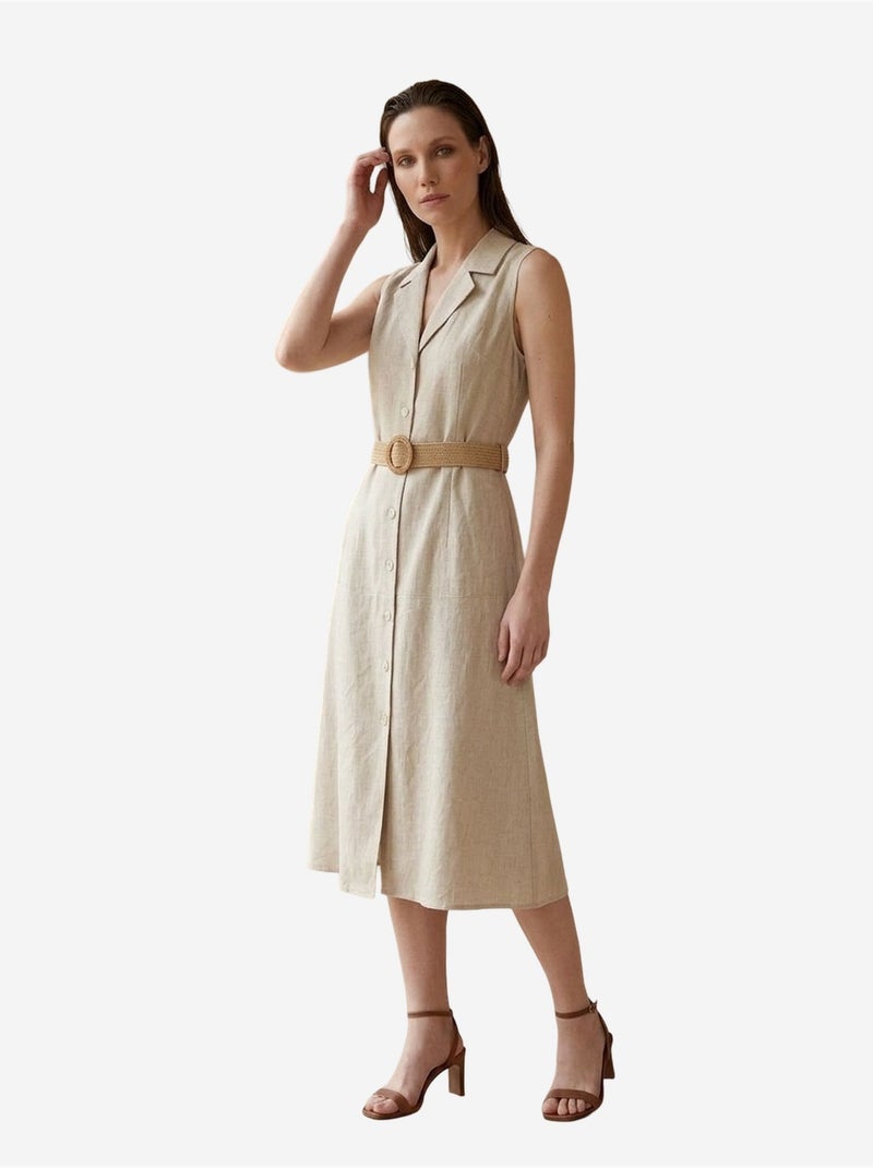 Vestido camiseiro midi sem mangas my fashion Bege natural - Kiabi