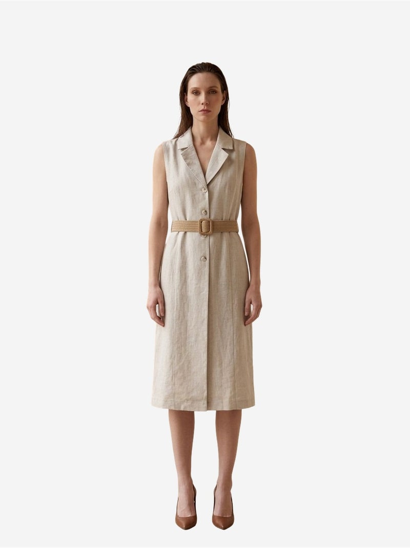 Vestido camiseiro midi sem mangas my fashion Bege natural - Kiabi