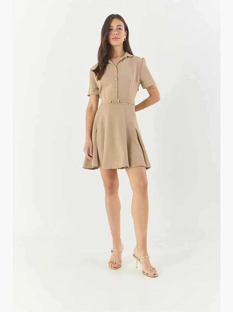 Vestido camiseiro midi texturizado com botões à frente lucci Bege-argila - Kiabi