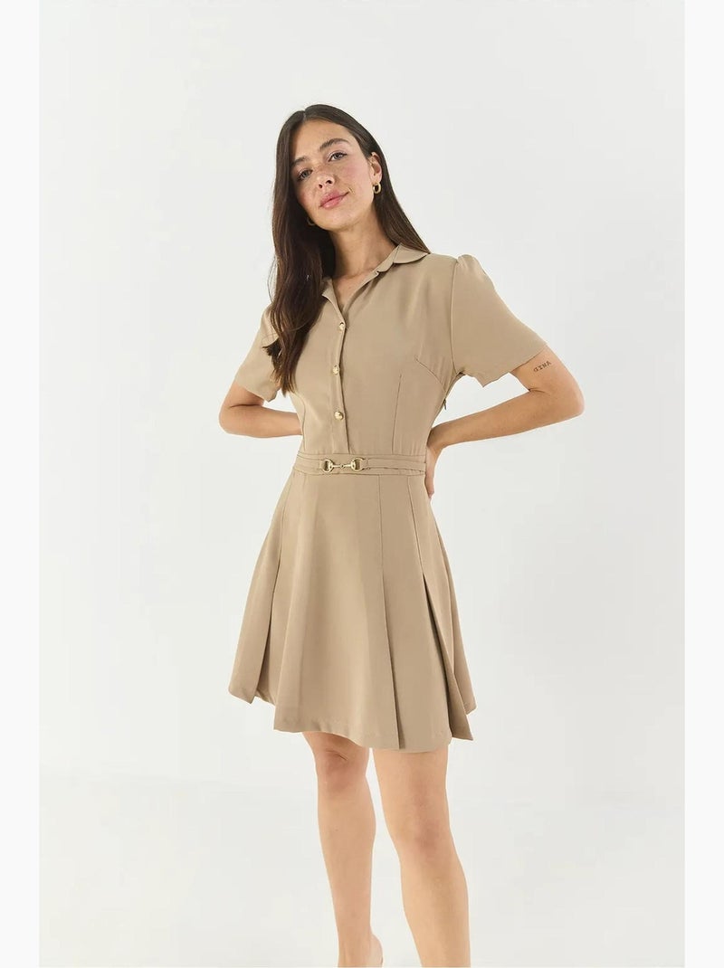 Vestido camiseiro midi texturizado com botões à frente lucci Bege-argila - Kiabi