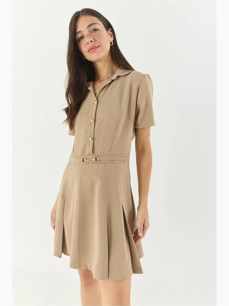 Vestido camiseiro midi texturizado com botões à frente lucci Bege-argila - Kiabi