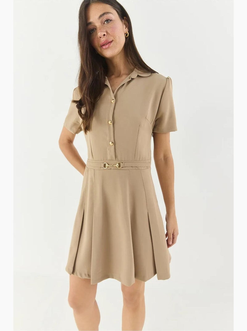 Vestido camiseiro midi texturizado com botões à frente lucci Bege-argila - Kiabi
