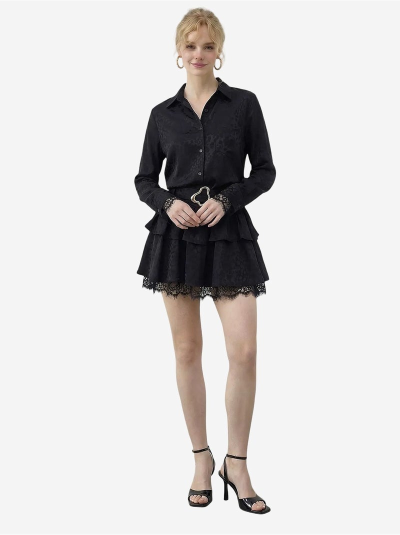 Vestido camiseiro mini com estampado de leopardo e cinto lucci Preto - Kiabi