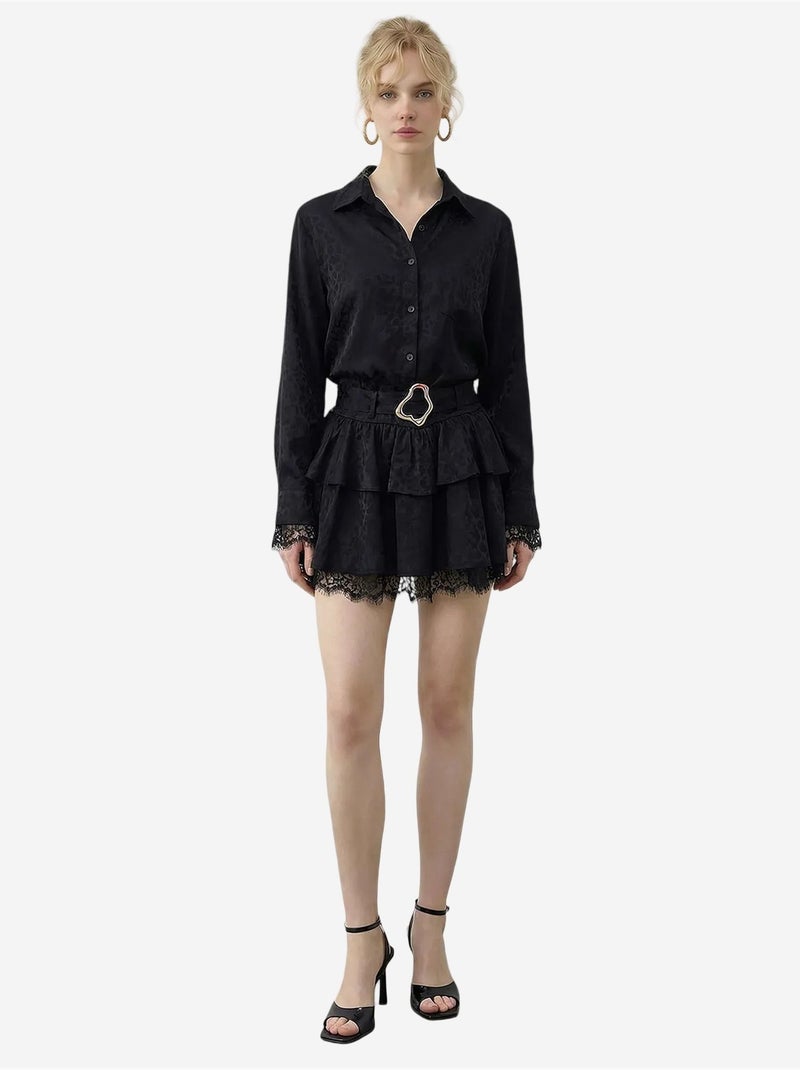 Vestido camiseiro mini com estampado de leopardo e cinto lucci Preto - Kiabi