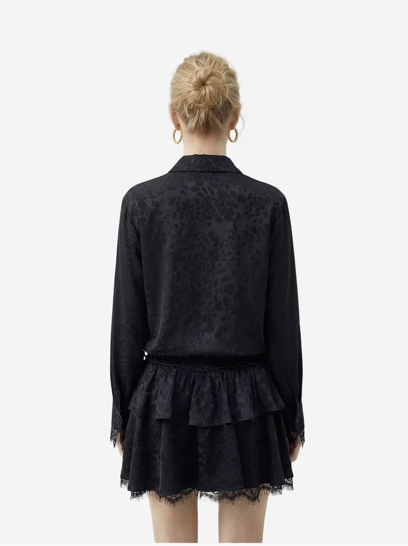 Vestido camiseiro mini com estampado de leopardo e cinto lucci Preto - Kiabi
