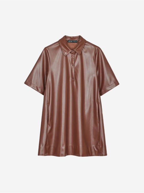 Vestido camiseiro mini em pele sintética de corte largo dilvin - Kiabi