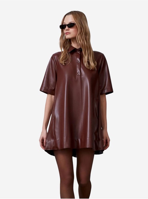 Vestido camiseiro mini em pele sintética de corte largo dilvin - Kiabi