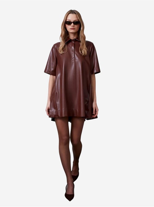 Vestido camiseiro mini em pele sintética de corte largo dilvin - Kiabi