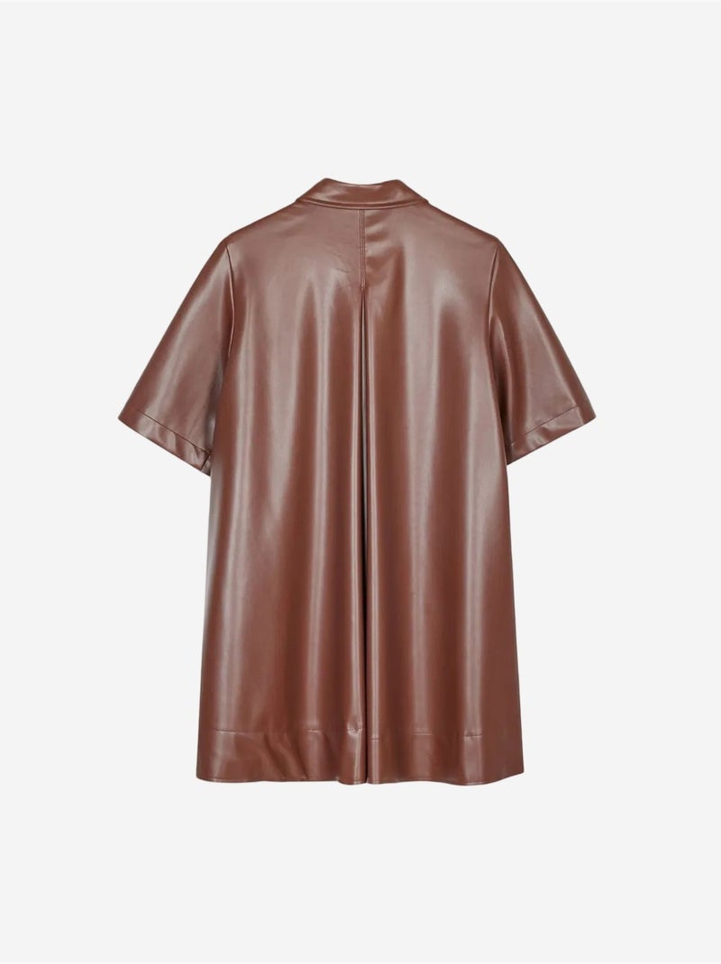 Vestido camiseiro mini em pele sintética de corte largo dilvin Castanho - Kiabi