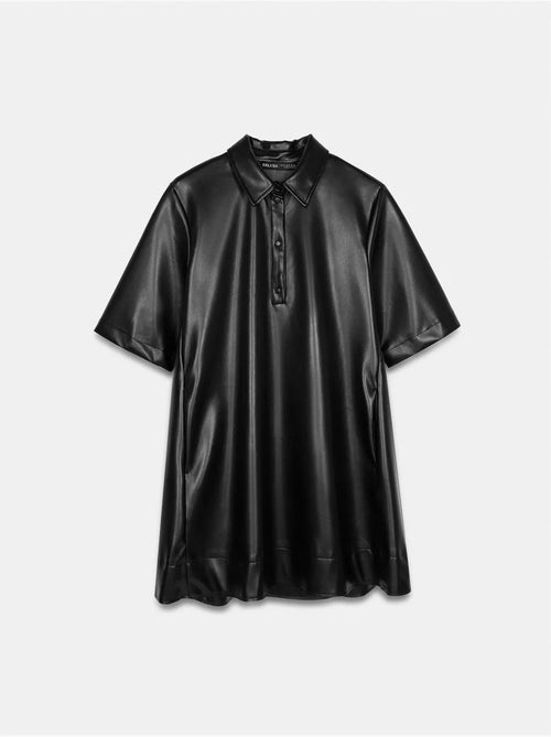 Vestido camiseiro mini em pele sintética de corte largo dilvin - Kiabi