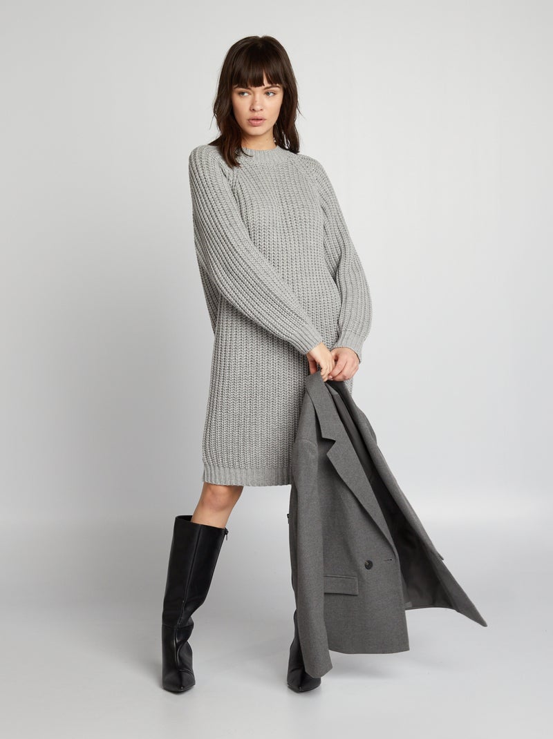 Vestido camisola básico em malha grossa CINZA - Kiabi