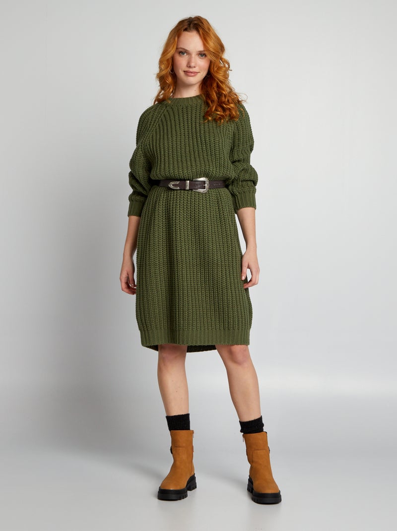 Vestido camisola básico em malha grossa VERDE - Kiabi